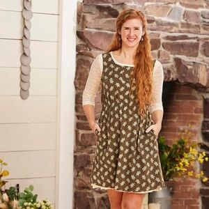 NWT April Cornell floral pinafore corduroy dress